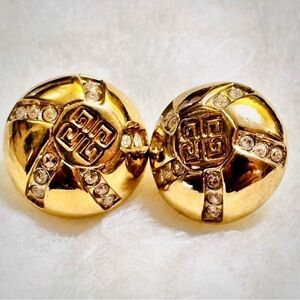 Vintage Givenchy 4G Logo Crystal Rhinestone Pierced Earrings